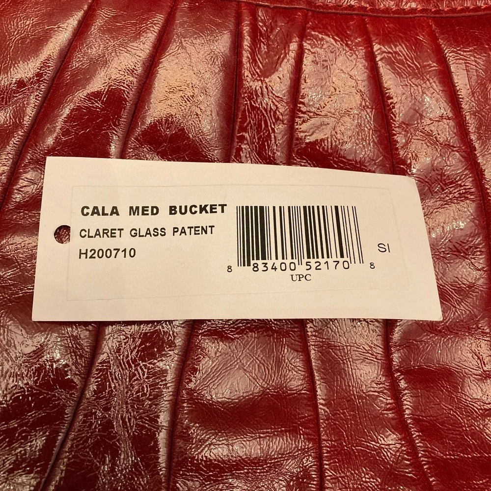 Stuart Weitzman Cala Medium‎ Bucket Bag Purse Claret Red Glass Patent Leather